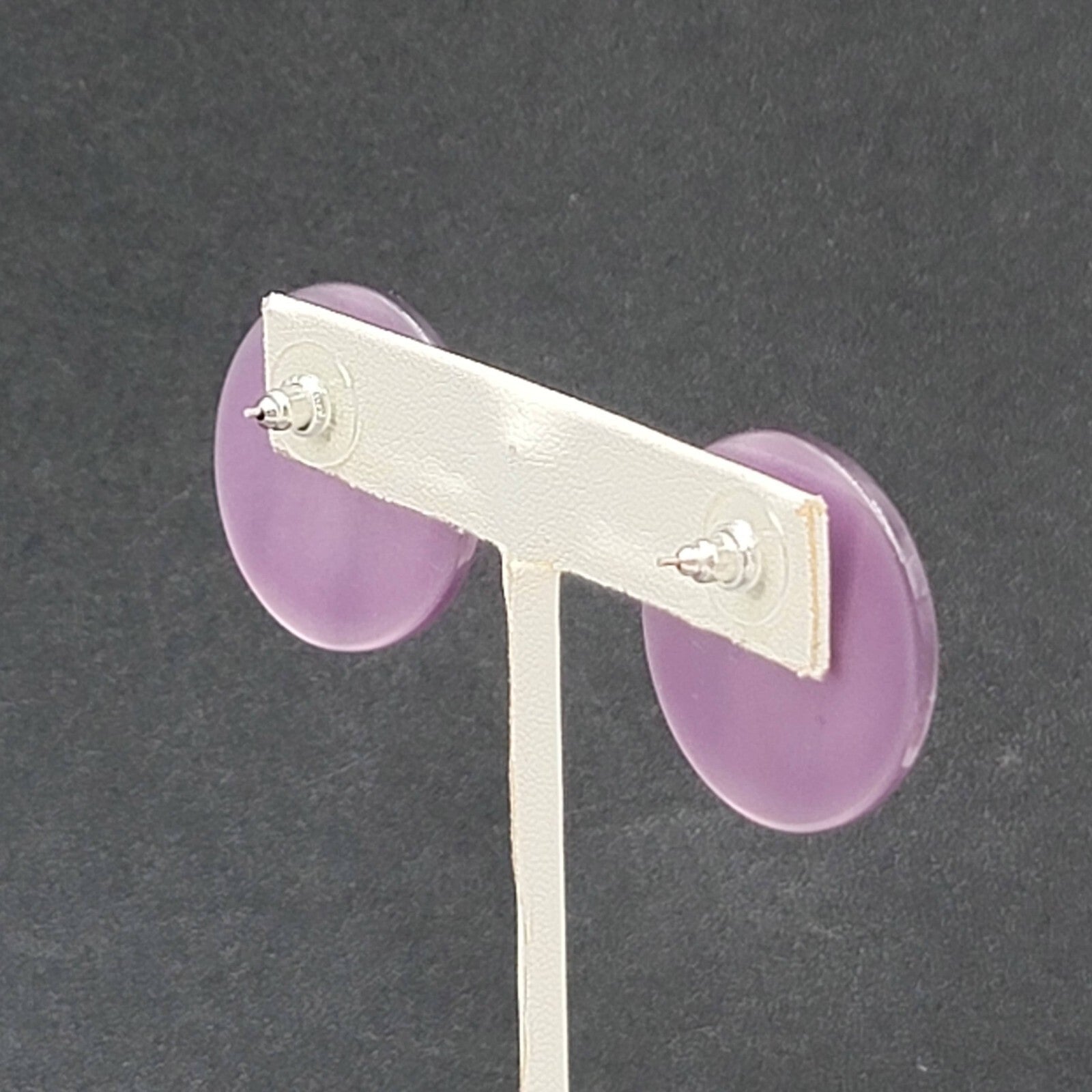 Vintage Pierced Earrings Purple Chatoyant Resin Round Discs 1 1/8"