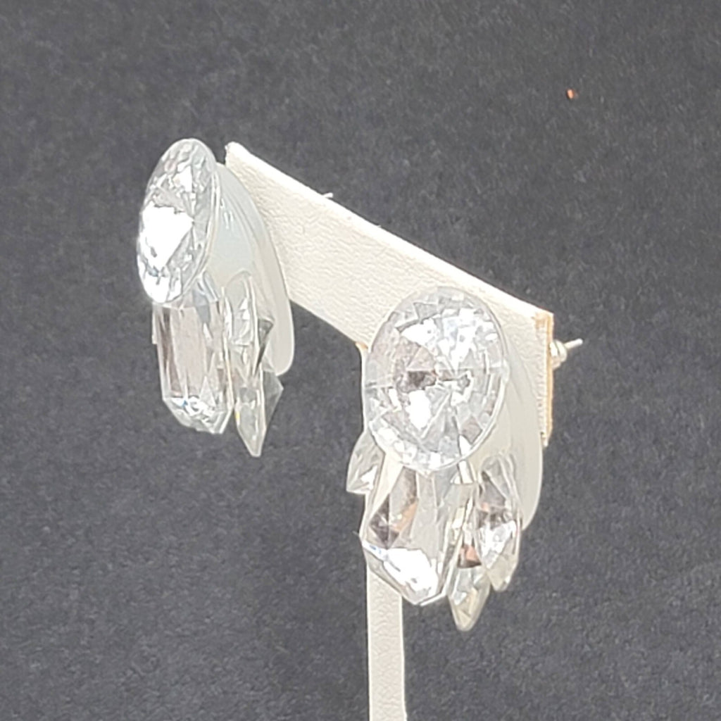 Pierced Earrings Silver tone Large Statement Acrylic Sparkle 1 3/8"