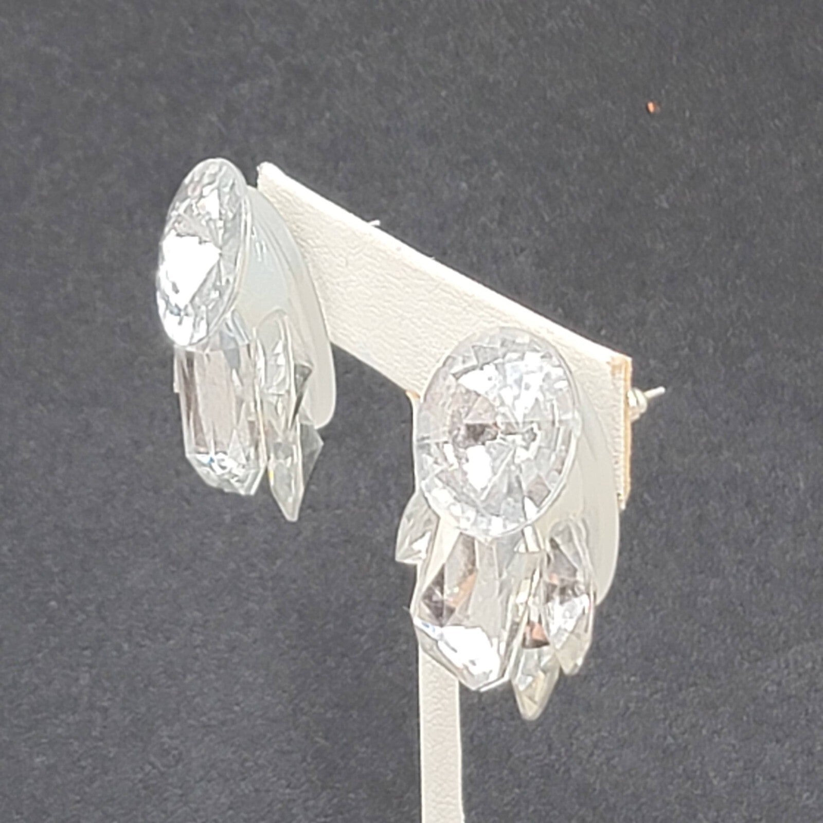 Pierced Earrings Silver tone Large Statement Acrylic Sparkle 1 3/8"