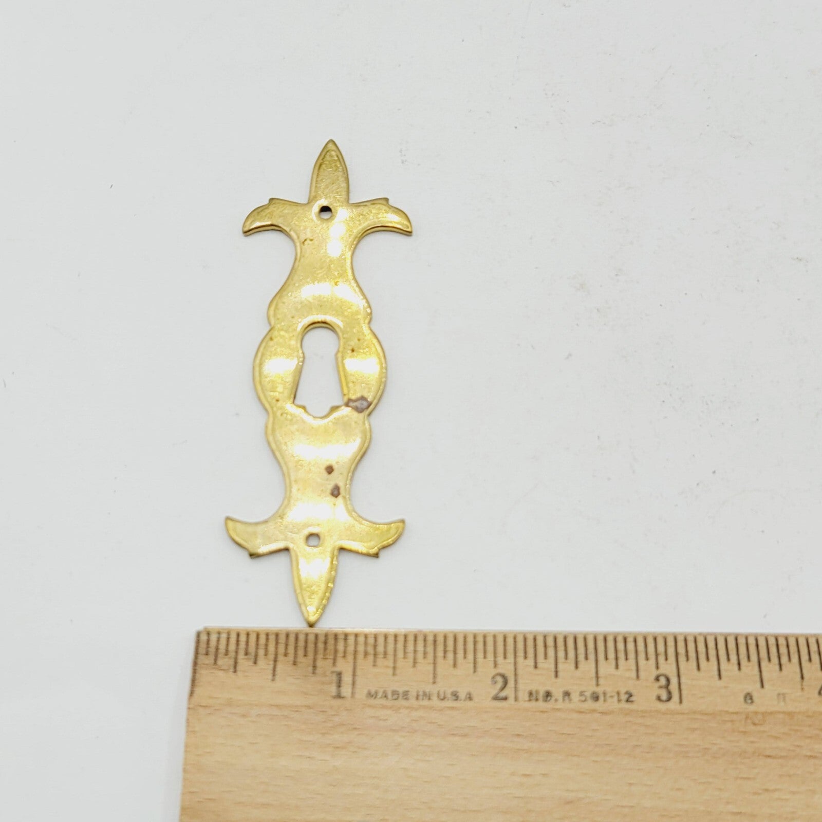 Vintage Brass Ornate Skeleton Key hole Escutcheon Salvage 3 1/2" x 1 3/16"