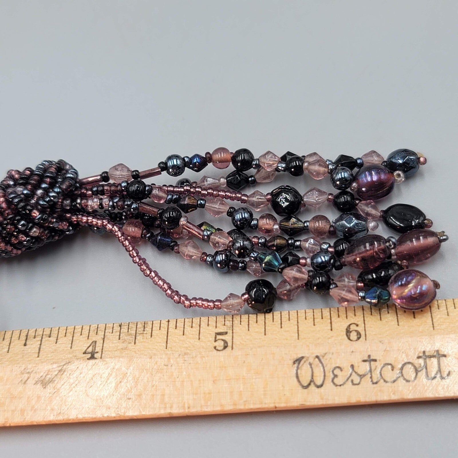 Purple Bead Tassel Necklace Long Multicolor 32"+