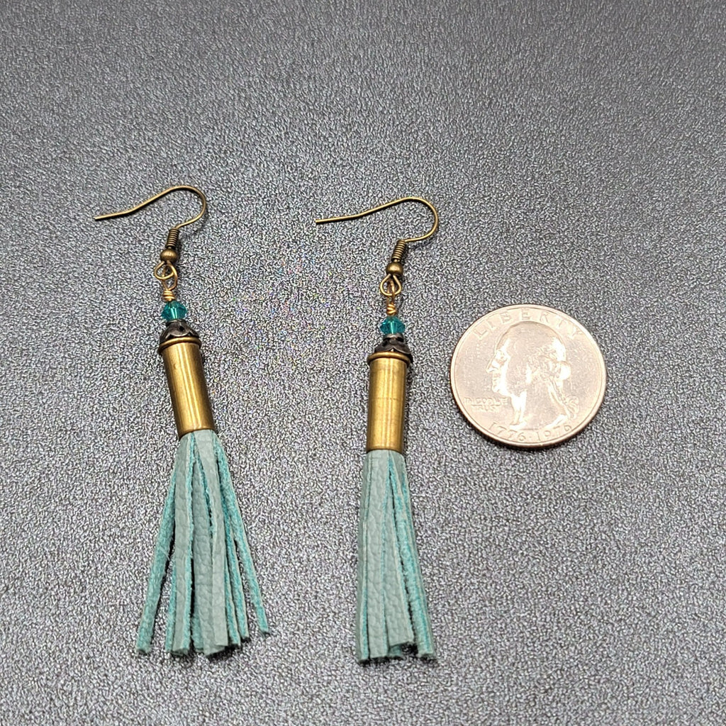 Pierced Earrings Bronze tone Blue Bead Tassel Dangle Boho 2.25"