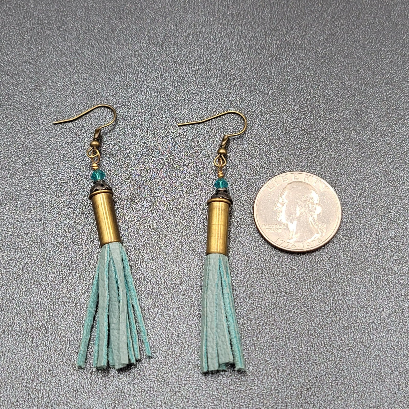 Pierced Earrings Bronze tone Blue Bead Tassel Dangle Boho 2.25"