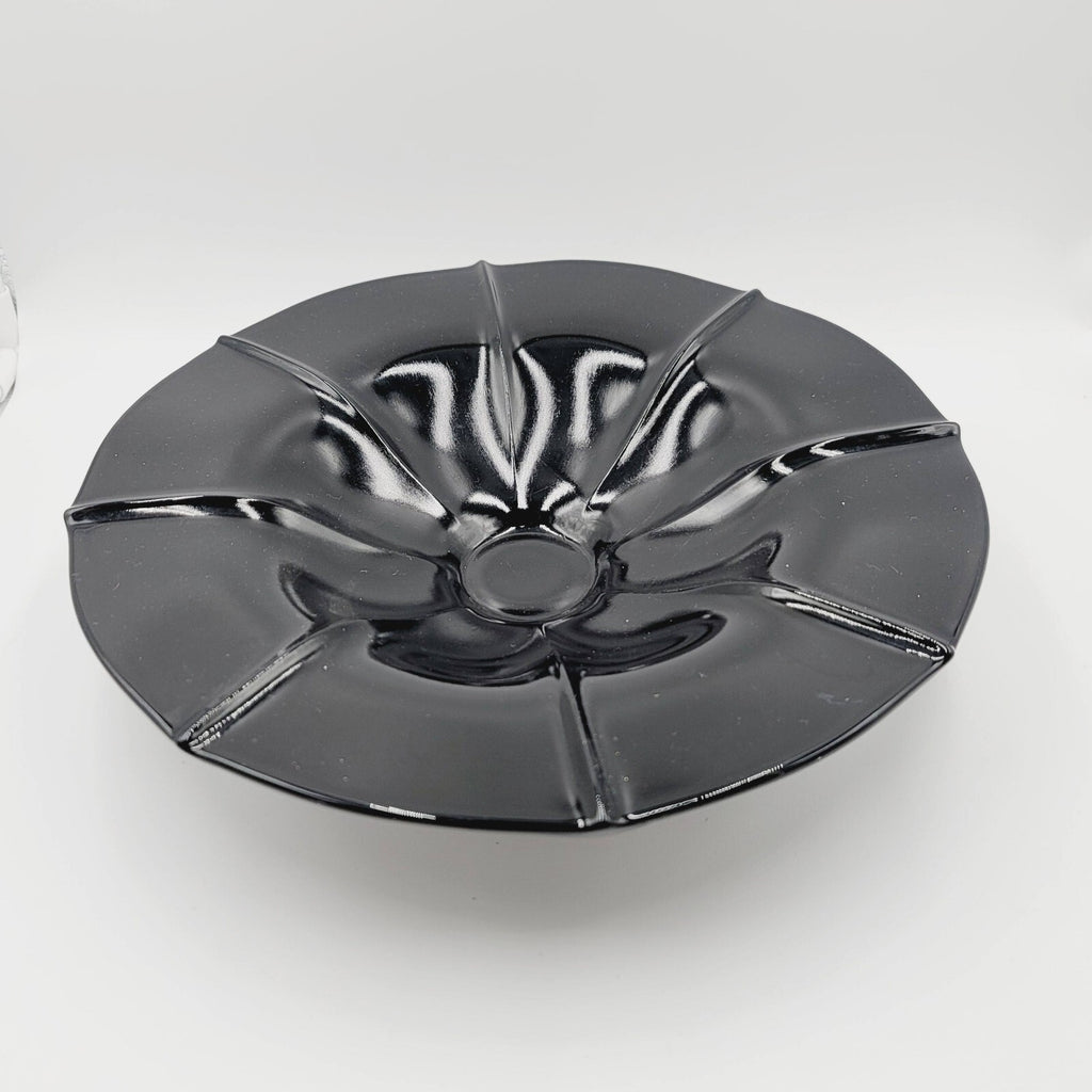 Vintage Black Glass Large Pedestal Bowl Dish MCM 11.5"