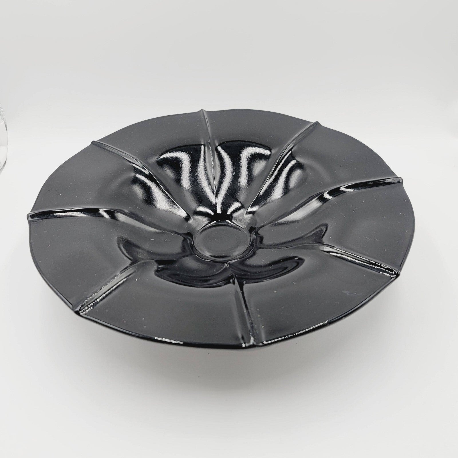 Vintage Black Glass Large Pedestal Bowl Dish MCM 11.5"