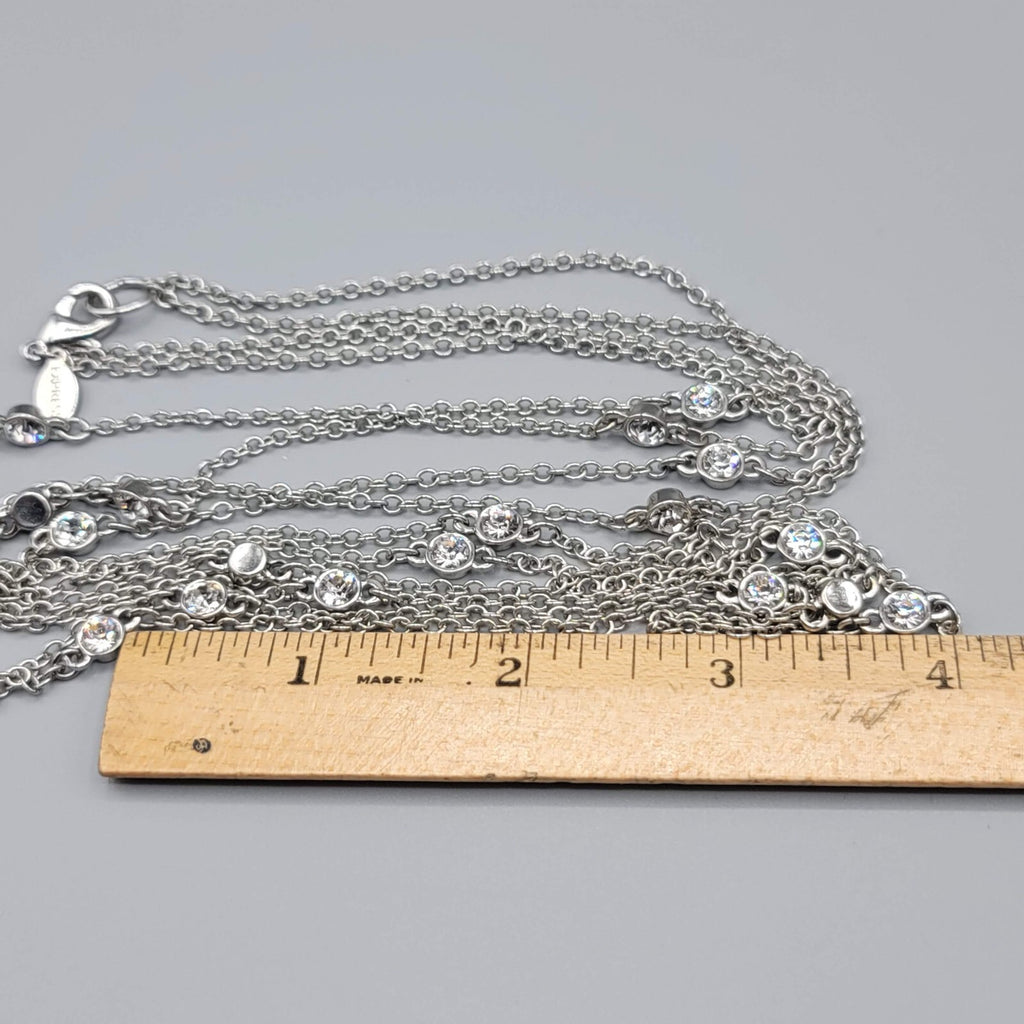 Express Necklace Silver tone Rhinestone Double Layer Station 18" and 21"