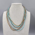 Blue Seed Bead Silver tone Chains Necklace 6 Strand 18"-20"