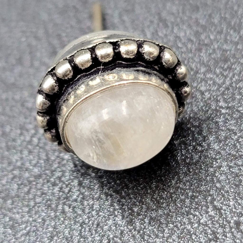 Pierced Earrings Silver tone Moonstone Oval Studs 1/2"