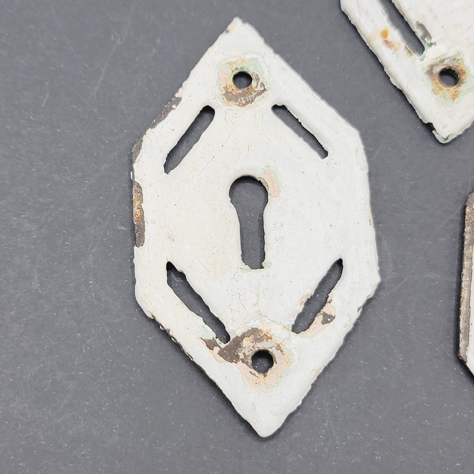 Set of 3 Vintage Cast Iron Skeleton Key hole Escutcheon Salvage Lot Painted