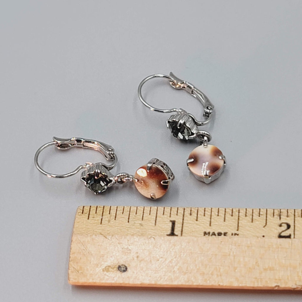 Pierced Earrings Silver tone Green and Leopard Dangle Leverback 7/8"