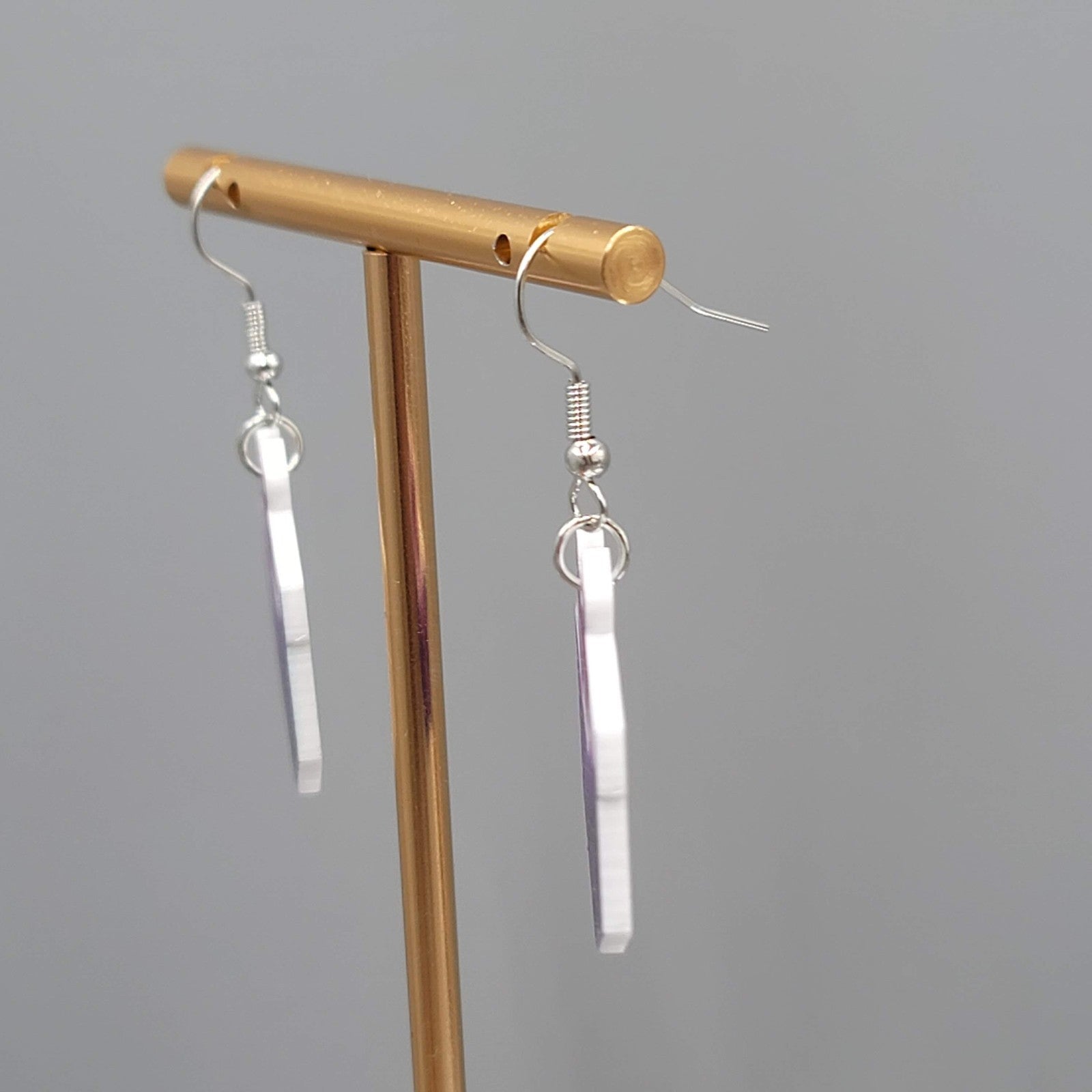 Christmas Present Pierced Earrings Silver tone Dangle Purple Pink 1.25 in