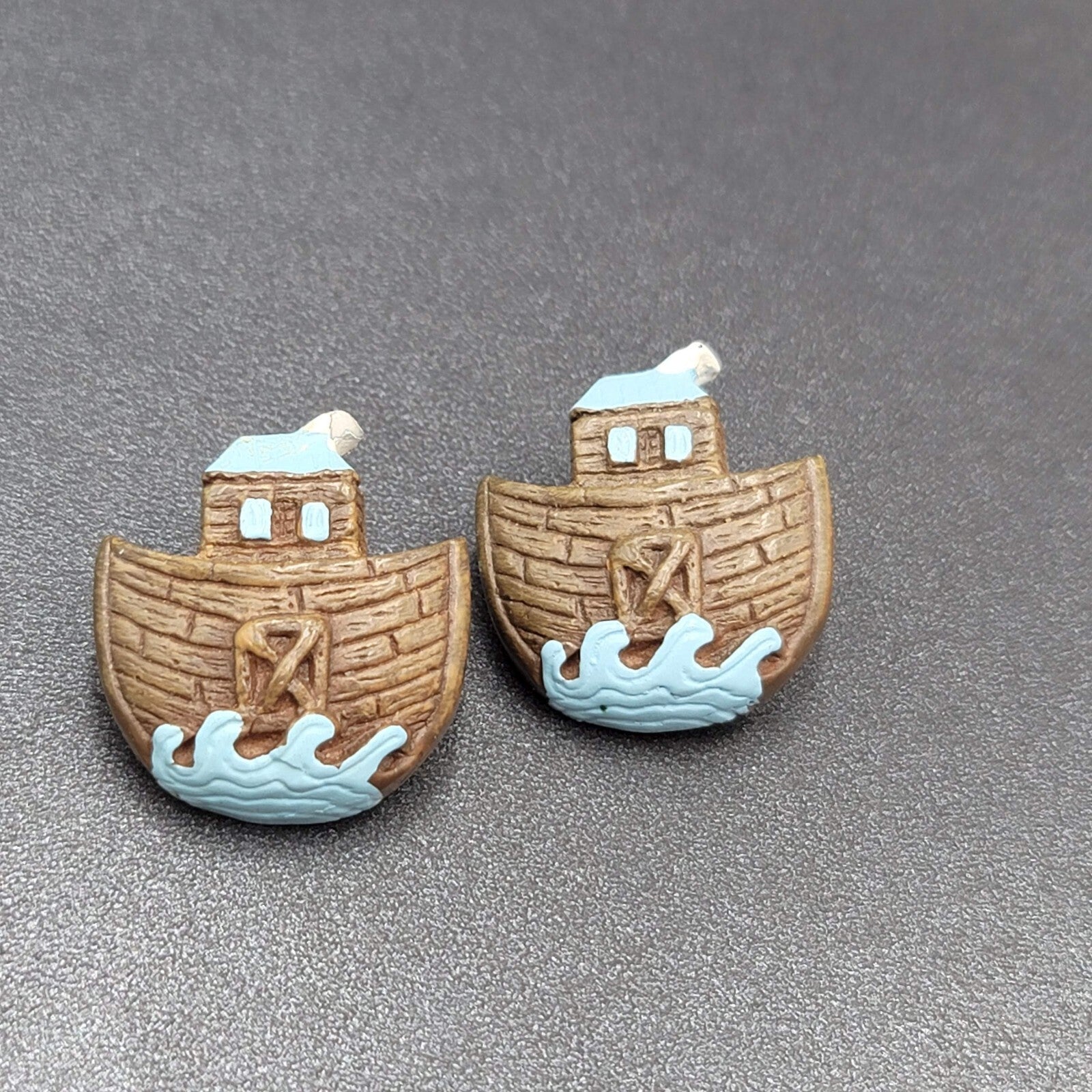 Vintage Clip on Earrings Noahs Arc Acrylic 1.25"