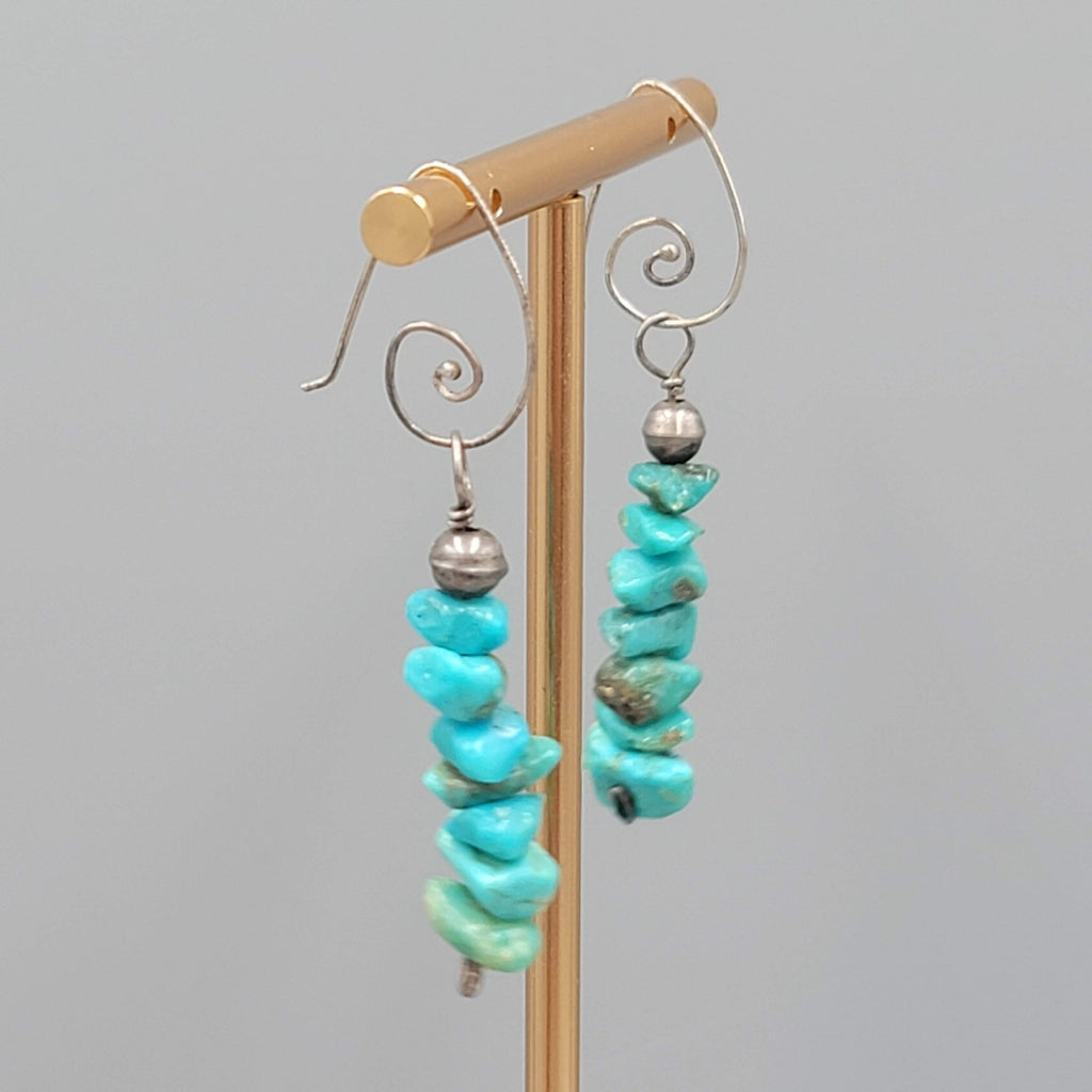 Artisan Sterling Silver Pierced Earrings 925 Turquoise Nugget Dangle 1.5"