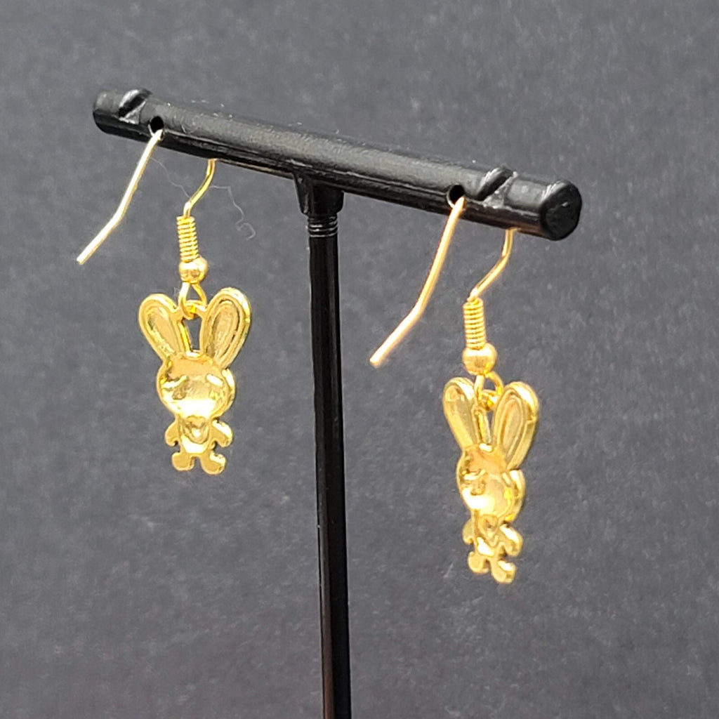 Bunny Pierced Earrings Heart Shirt Dangle Gold tone 3/4"