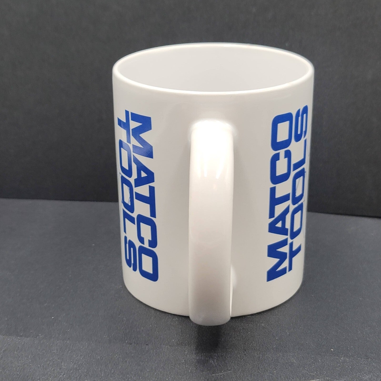 Matco Tools Vintage Ceramic Coffee Mug Cup White Blue Green Hex Design