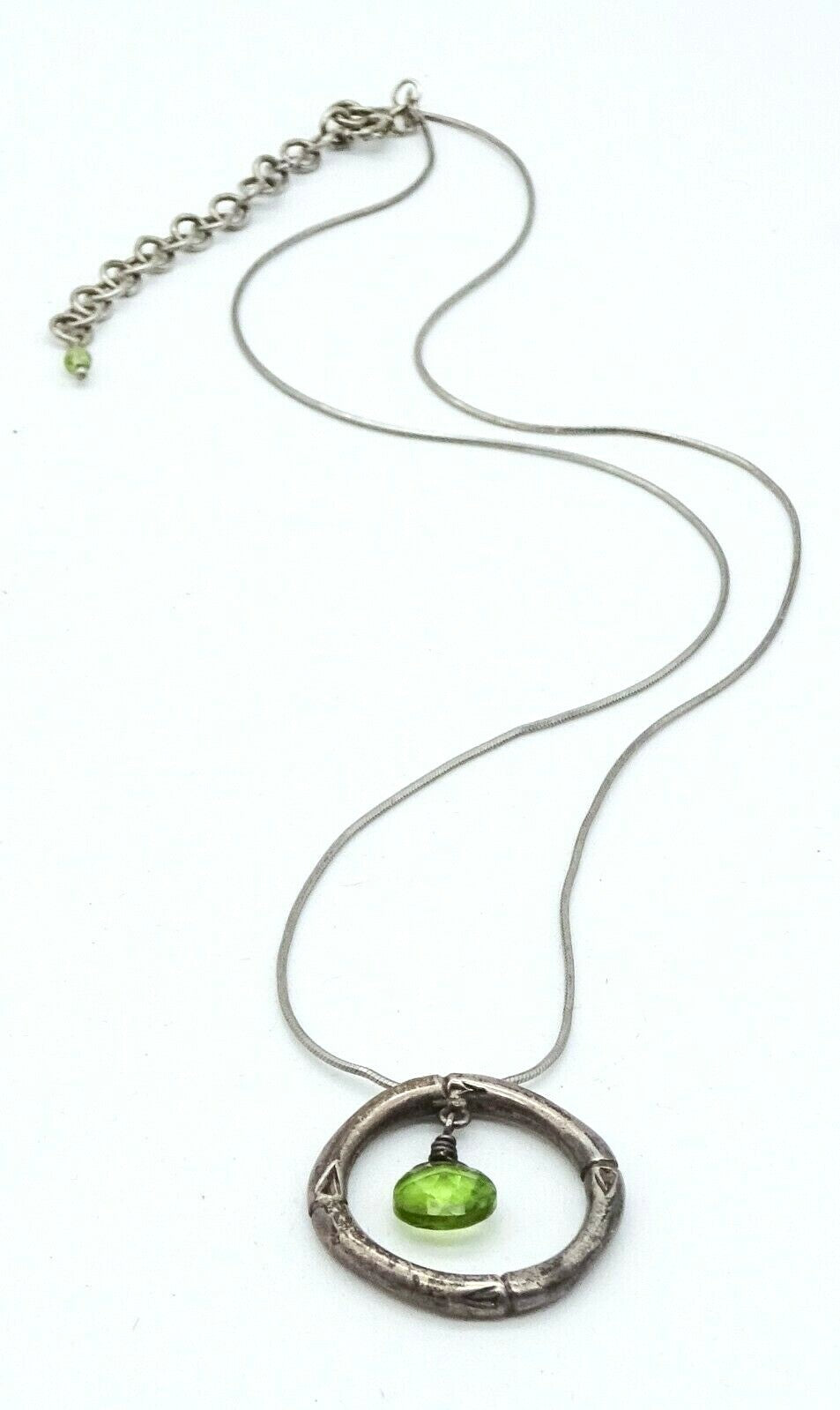 Sterling Silver Green Stone Pendant Necklace Snake Chain 16" - 18"