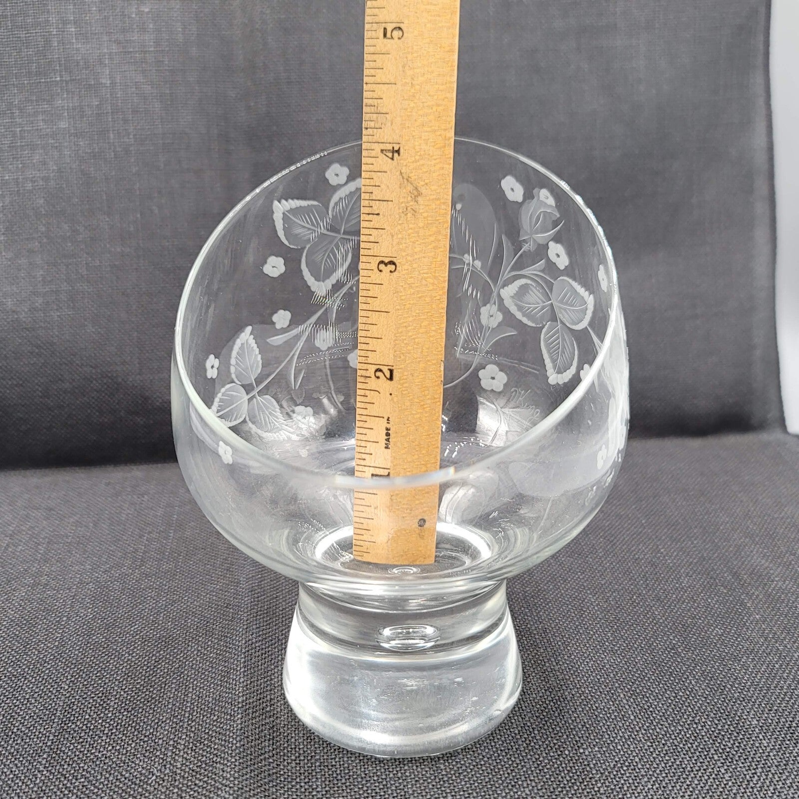 Wendell August Forge Hand Etched Bird Angled Snifter Glass Signed D.King