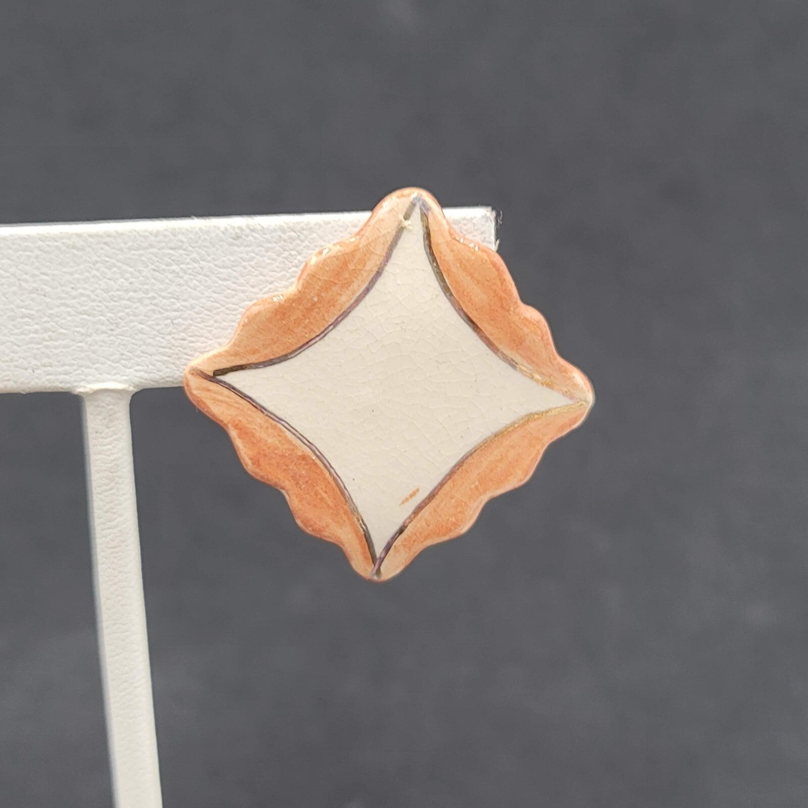 Vintage Pierced Earrings Ceramic Hand Painted Square Drop 1.25"