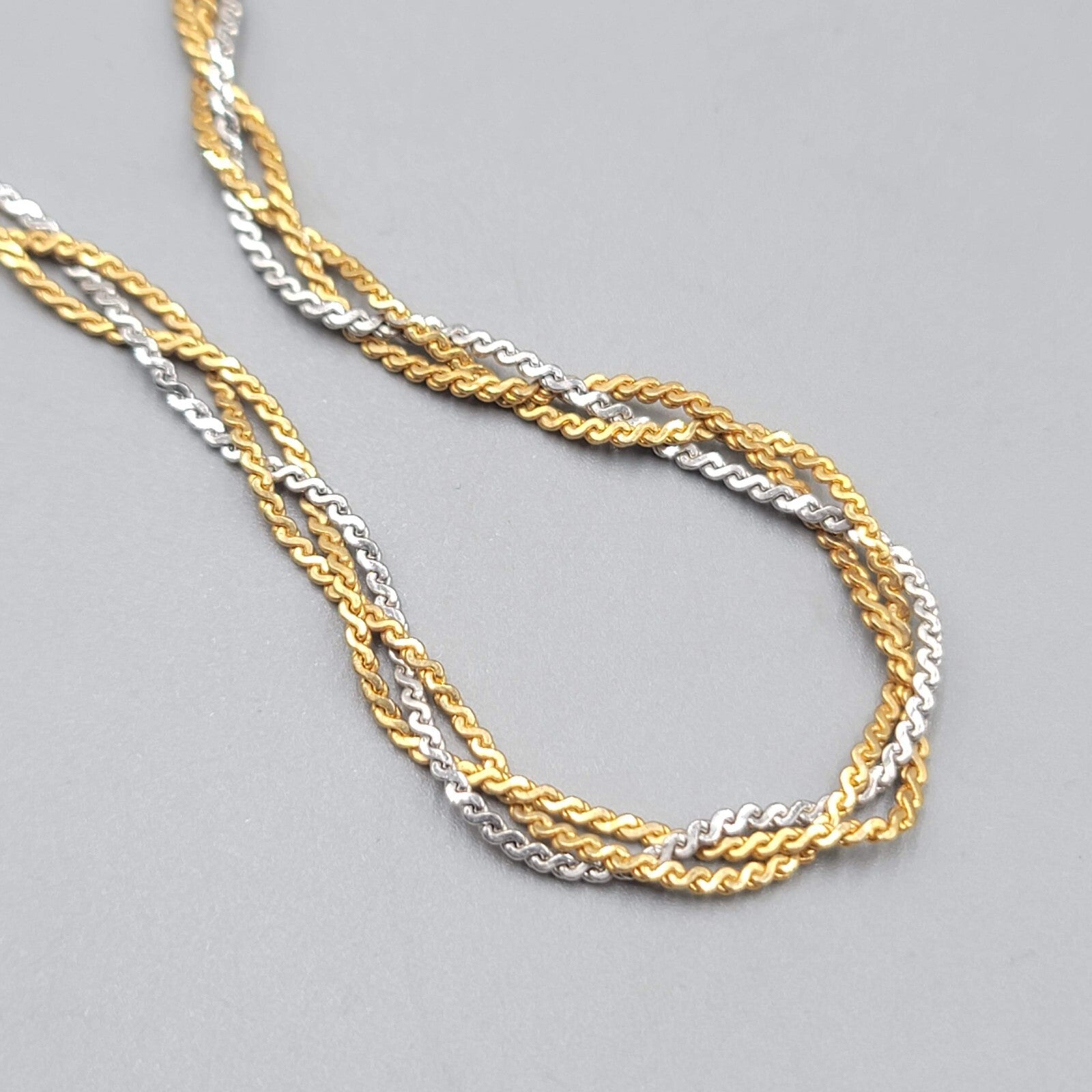 Vintage Braided Serpentine Chain Necklace Two Toned Gold & Silver 26"
