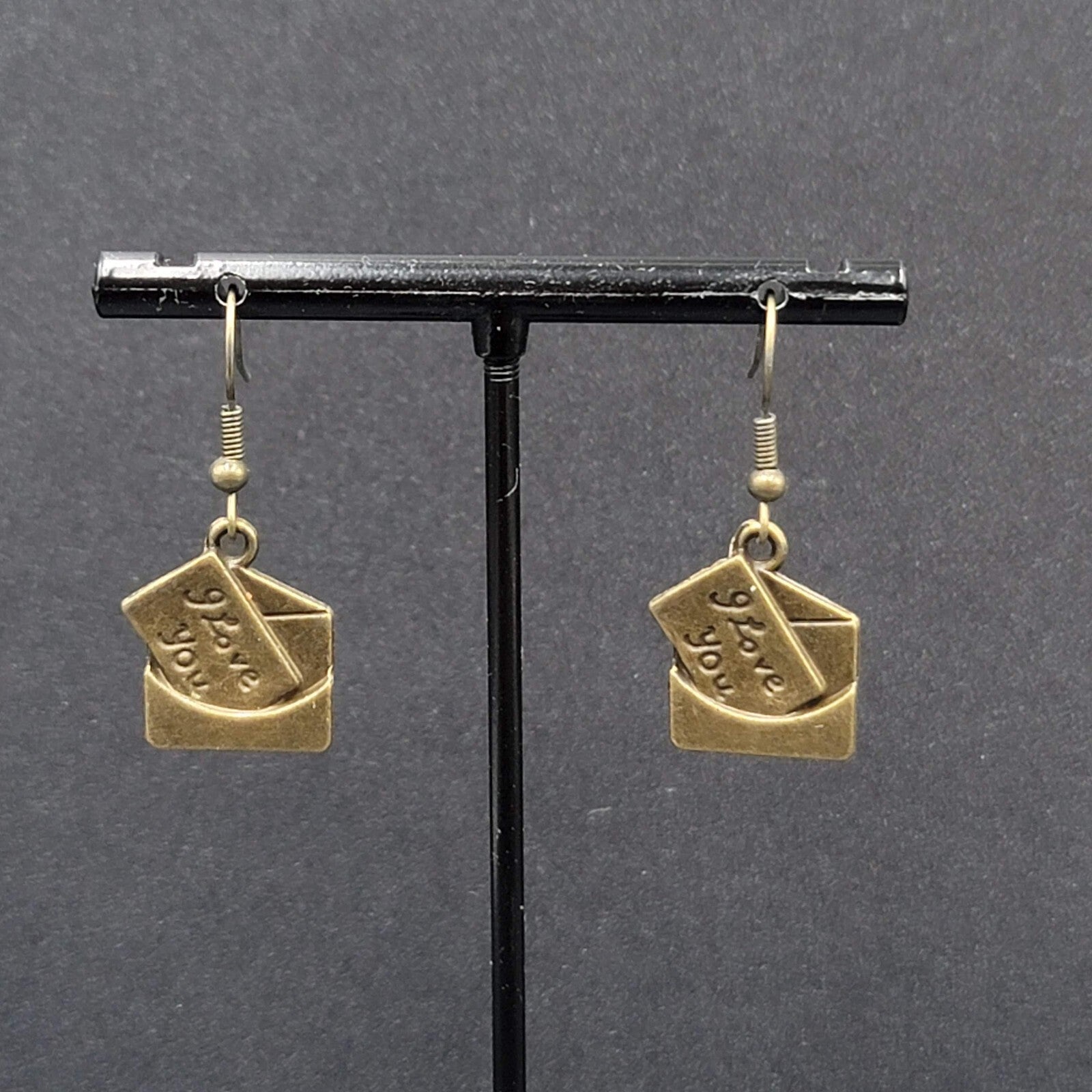 New I Love You Letter Pierced Earrings Bronze tone Dangle 3/4"