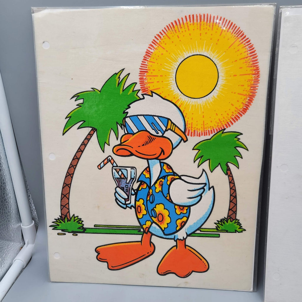 Vintage Cartoon Duck Beach Iron On Transfer Lot of 2 Surfboard Sun 1980s