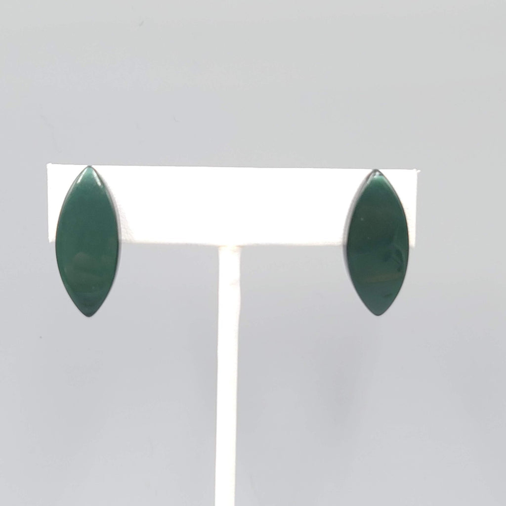 Vintage Pierced Earrings Dark Green Lucite Moonglow Drop 1"