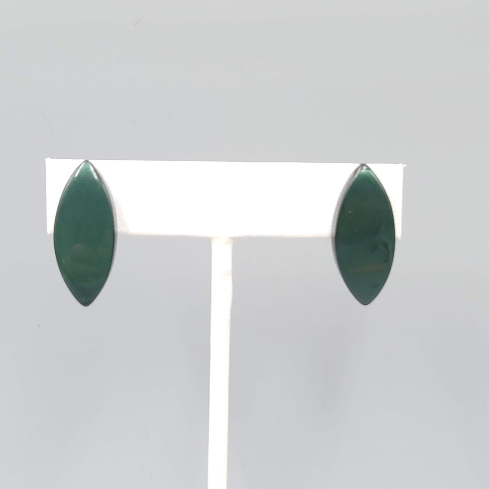 Vintage Pierced Earrings Dark Green Lucite Moonglow Drop 1"