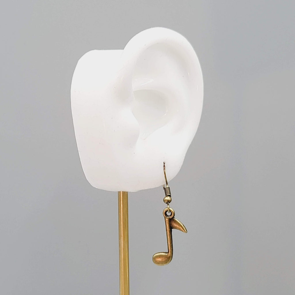 Music Eighth Note Pierced Earrings Bronze tone Dangle 7/8"