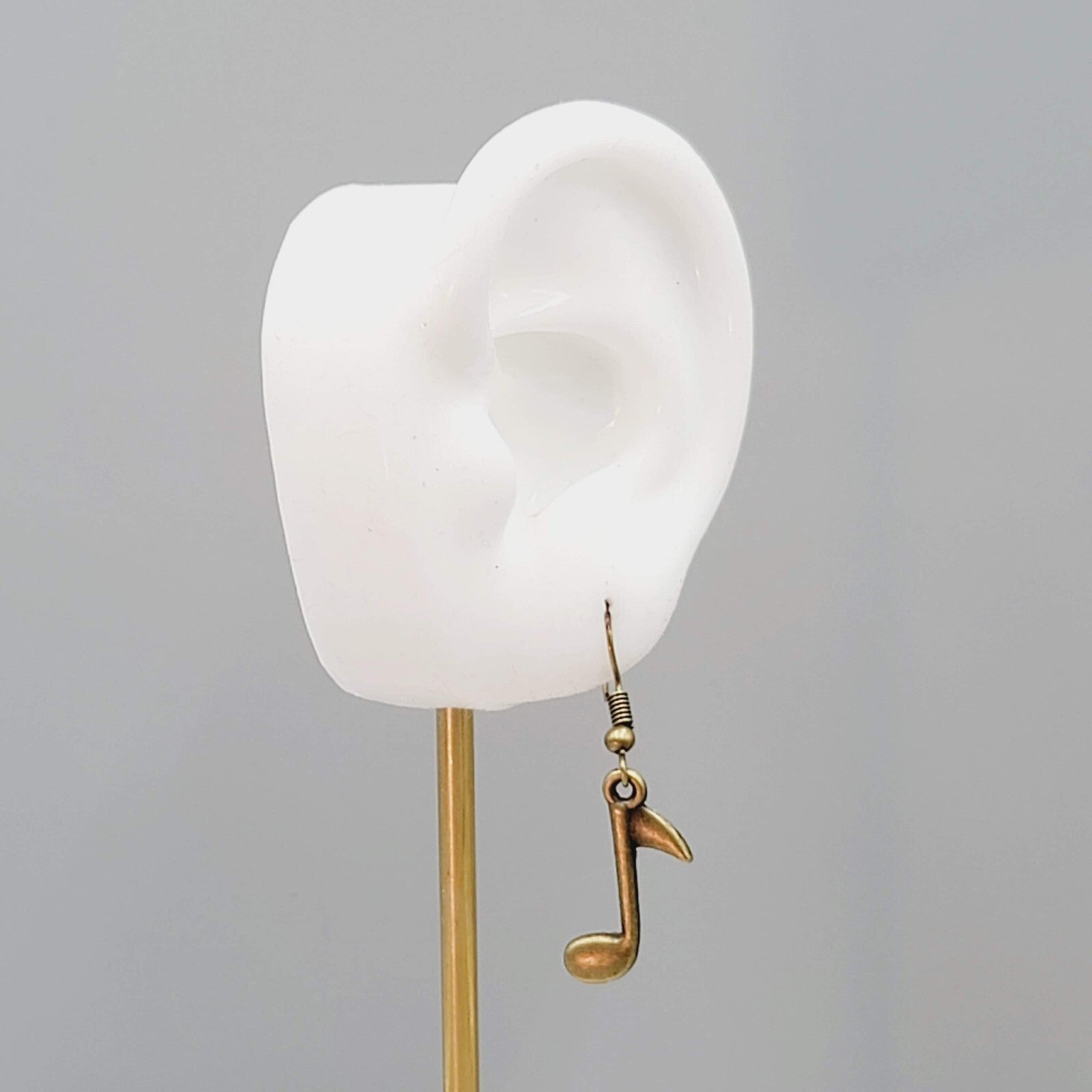 Music Eighth Note Pierced Earrings Bronze tone Dangle 7/8"