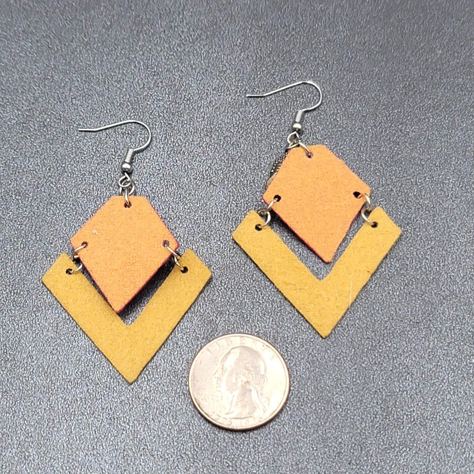 Buddha Pierced Earrings Red Brown Felt Dangle Lightweight 2"