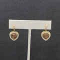 Sterling Silver Pierced Earrings Gold Plated Crystal Heart Dangle 1" 925