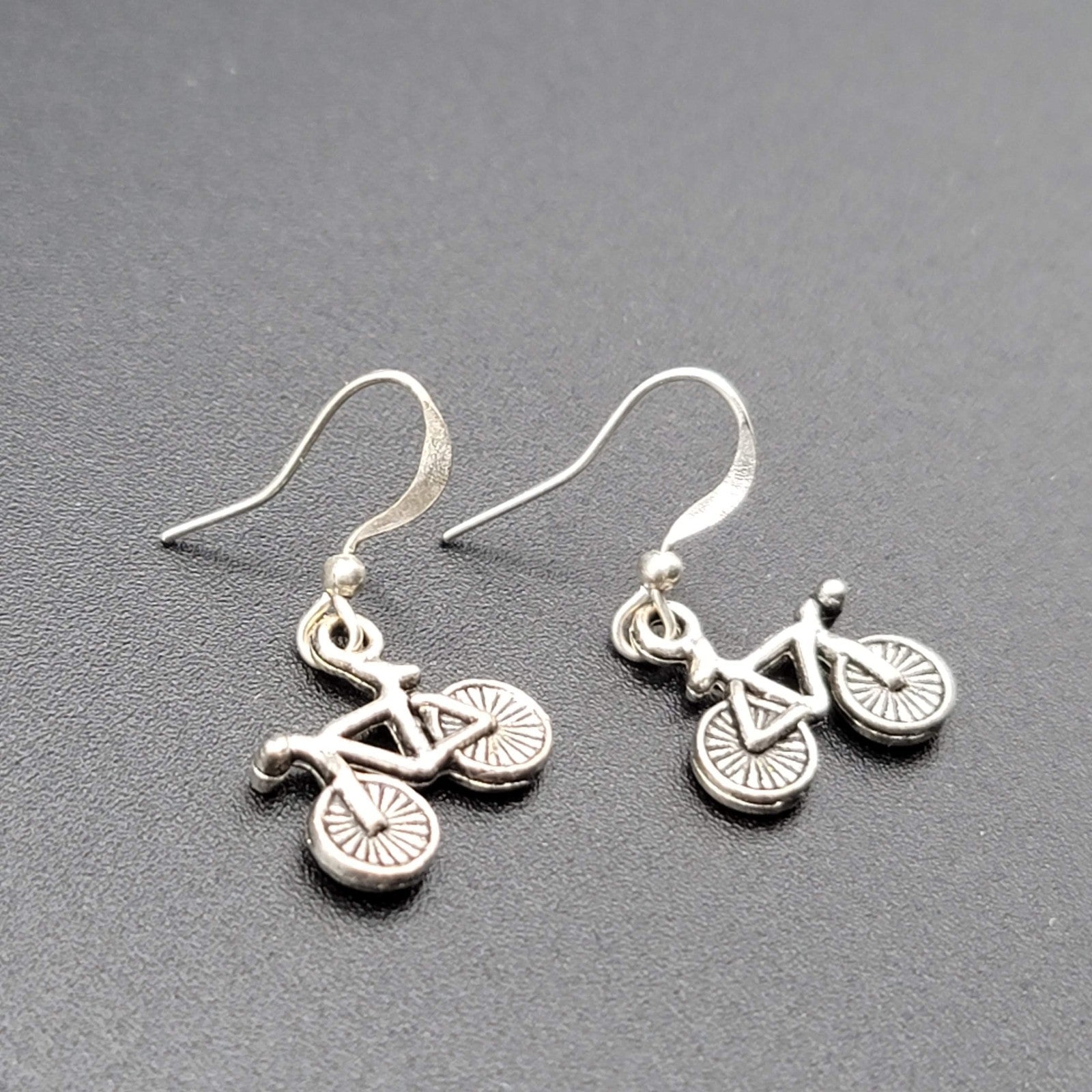Bicycle Pierced Earrings Silver tone Dangle  1/2"