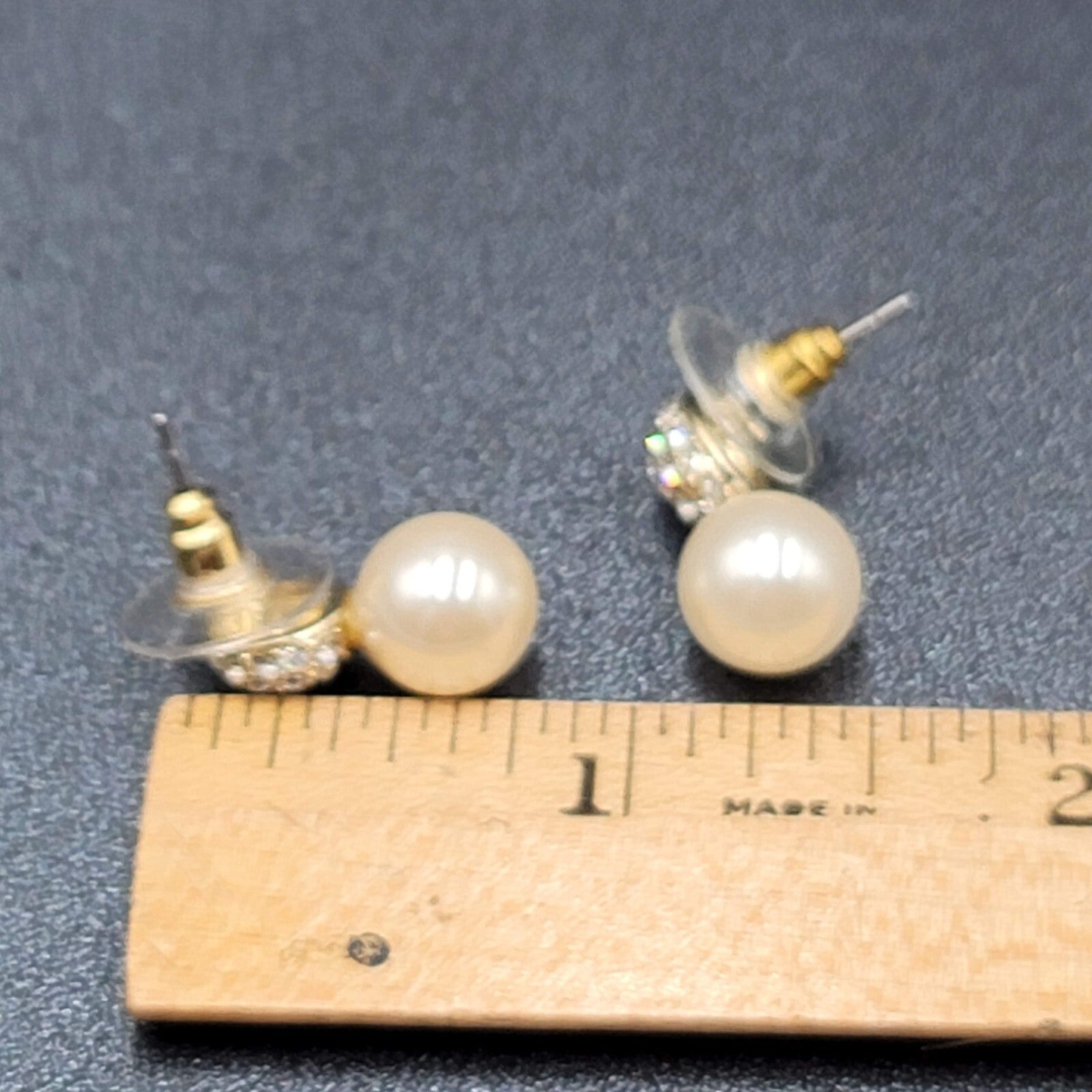 Pierced Earrings Imitation Pearl Crystal Rhinestone Drop 3/4"