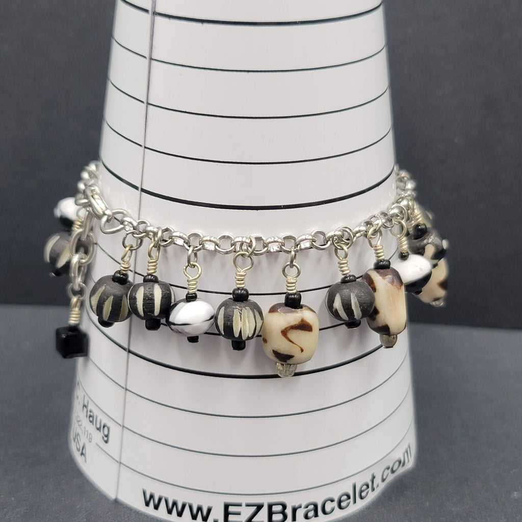 African Batik Beaded Bracelet Silver tone Ankle Bracelet 8"-9"