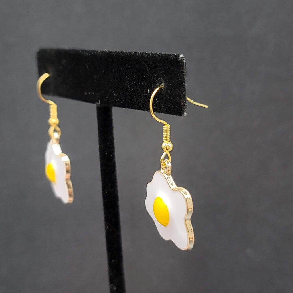 Pierced Earrings Enamel over Metal Gold tone Fried Egg 7/8"
