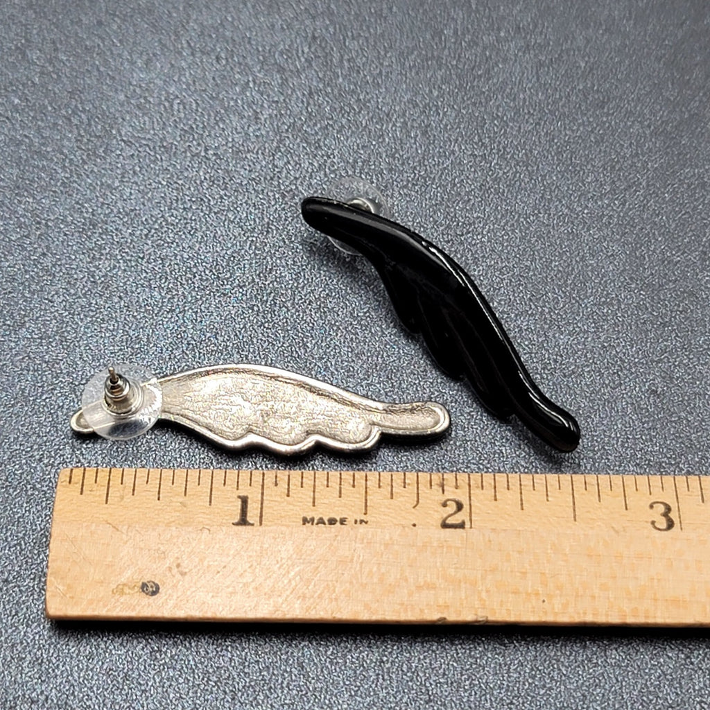 Vintage Pierced Earrings Black Enamel over Metal Statement Drop 2"