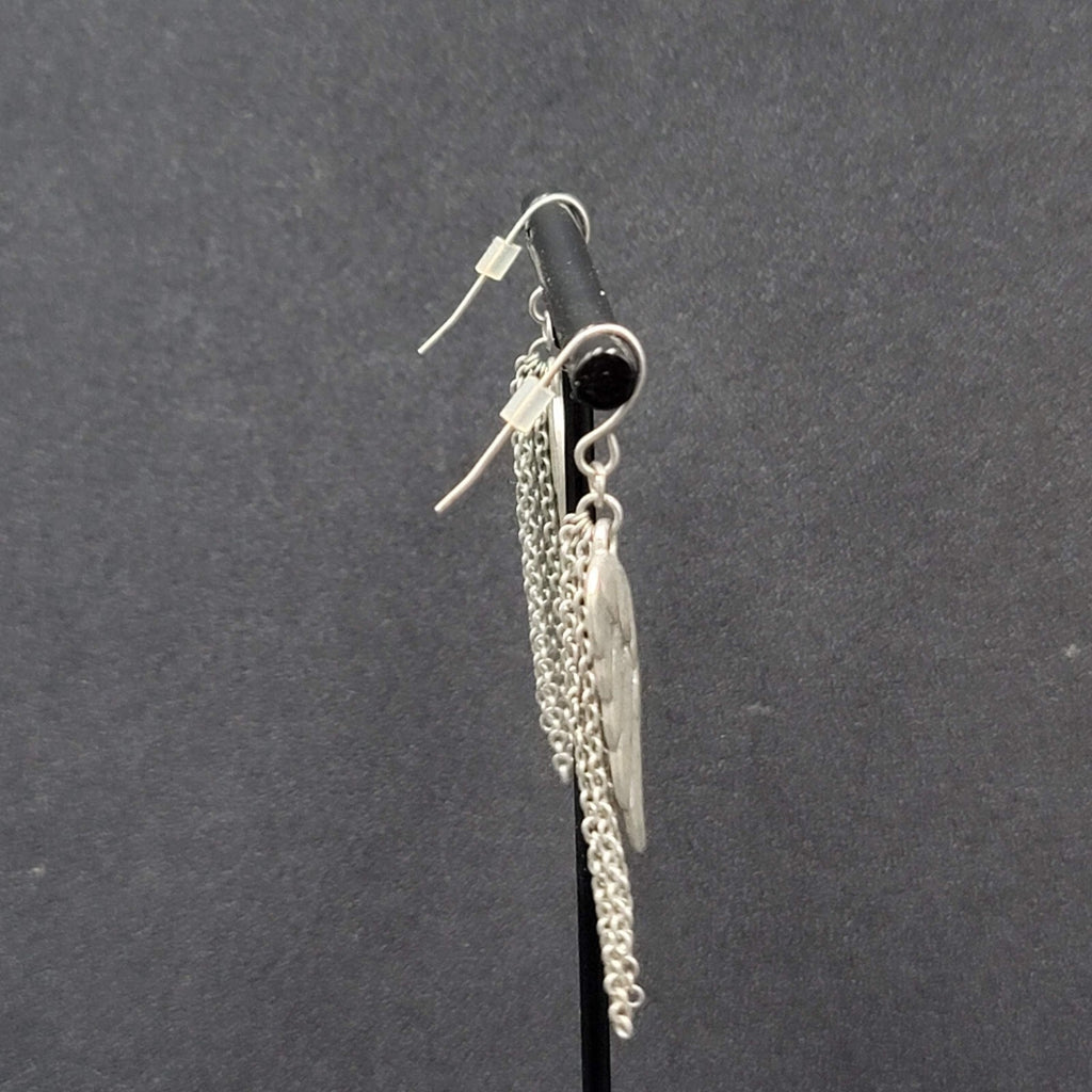 Pierced Earrings Matte Silver tone Angel Wings Dangle Chains 1.75"