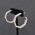 Pierced Earrings Hexagon Silver tone Hoops 1 1/8"