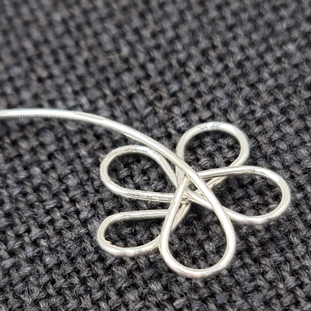 Sterling Silver Pierced Earrings Dainty Wire Flower 1.25" 925