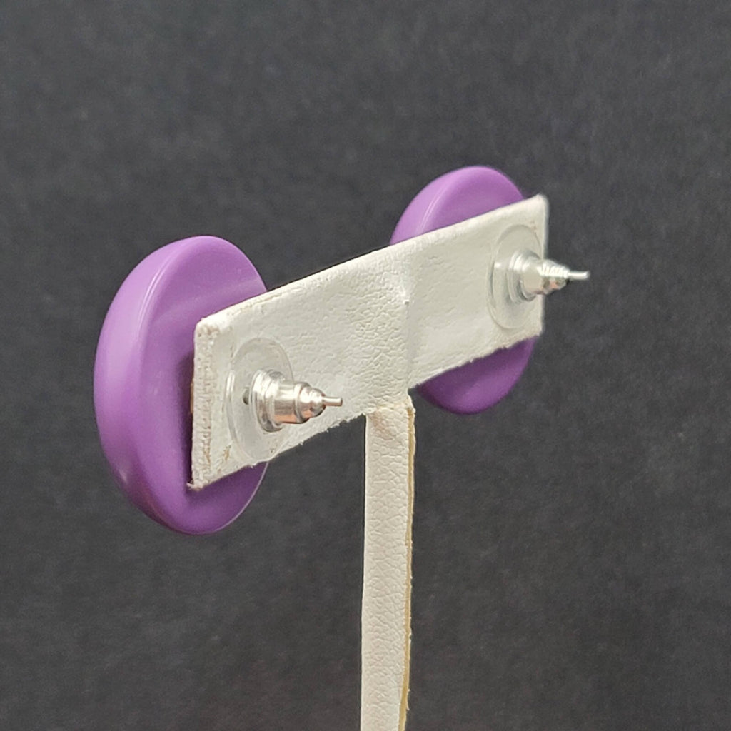 Vintage Pierced Earrings Purple Domed Studs Estate Costume Jewelry 1"