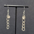 Pierced Earrings Silver tone Rhinestone Dangle Chain 1.75"