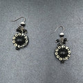 Pierced Earrings Black White Acrylic Captive Bead Statement Dangle 1 1/2"