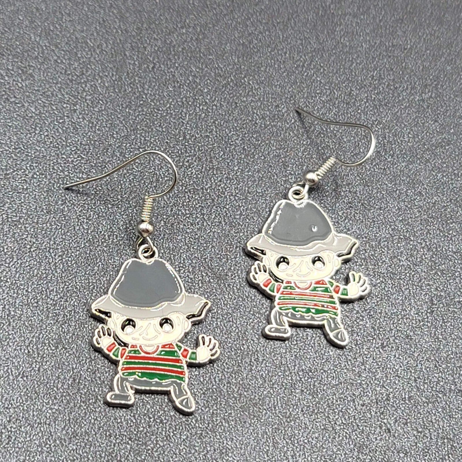 Feddy Krueger Pierced Earrings Enamel Nightmare on Elm St Horror Movie 1.25" FS