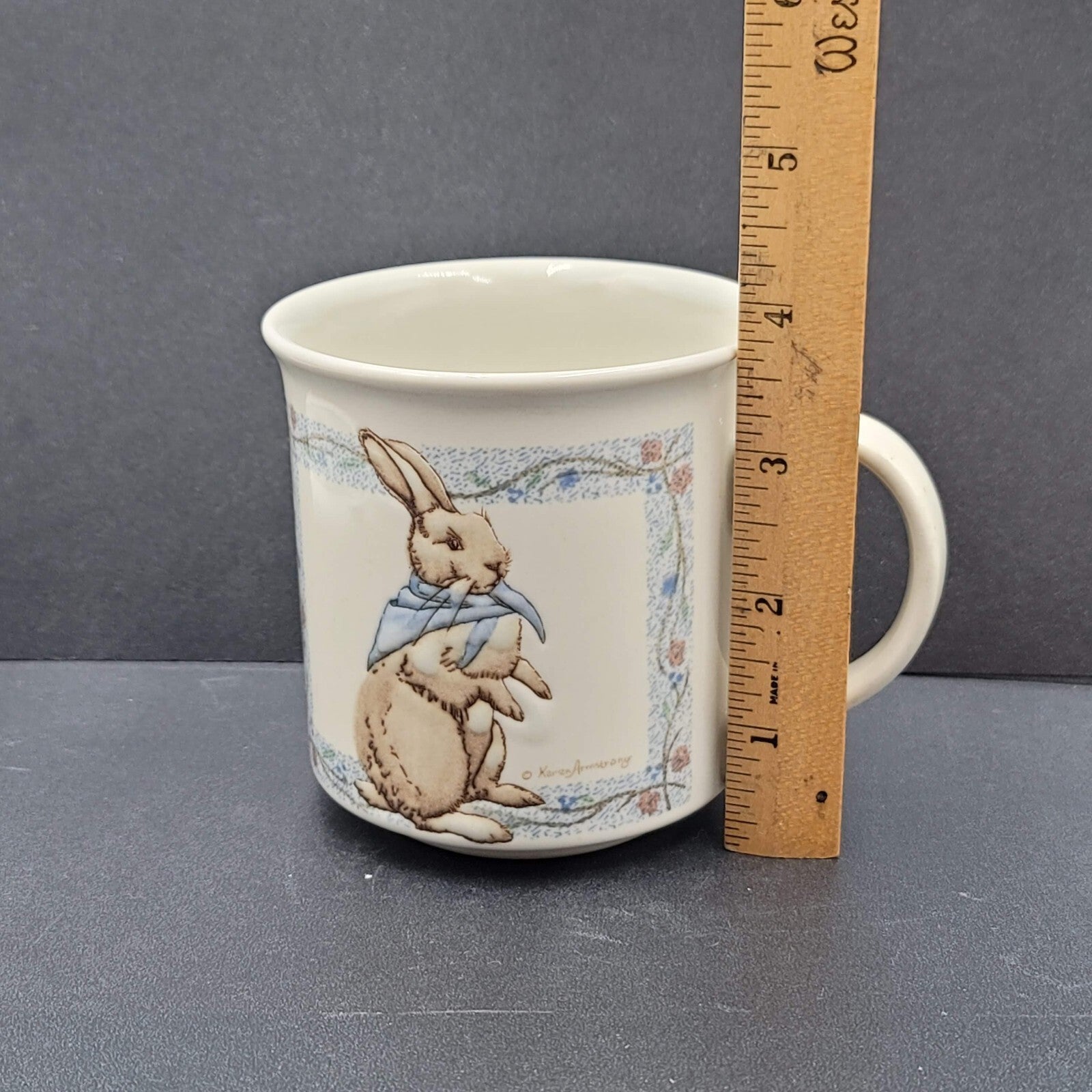 Vintage Otagiri Ceramic Coffee Mug JAPAN Karen Armstrong Bunny Rabbit Embossed