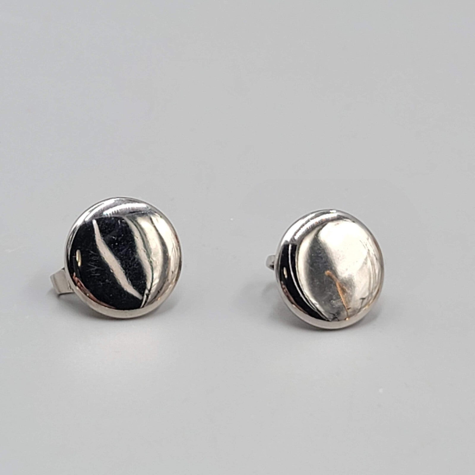 Vintage Silver tone Clip on Earrings High Polish Round Studs 5/8"