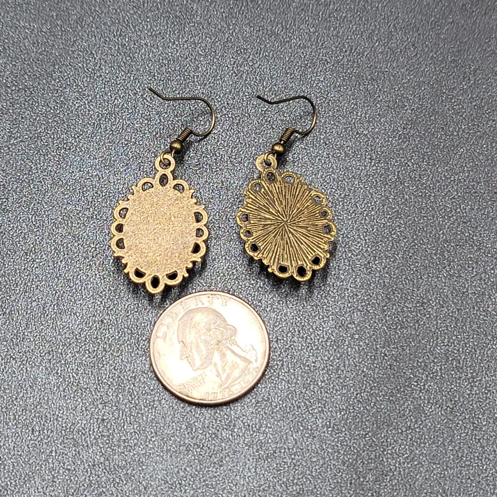 Lions Pierced Earrings Bronze tone Glass Cabochon Dangle 1.25"