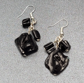 Pierced Earrings Silver tone Black Shell Dangle 1.5"
