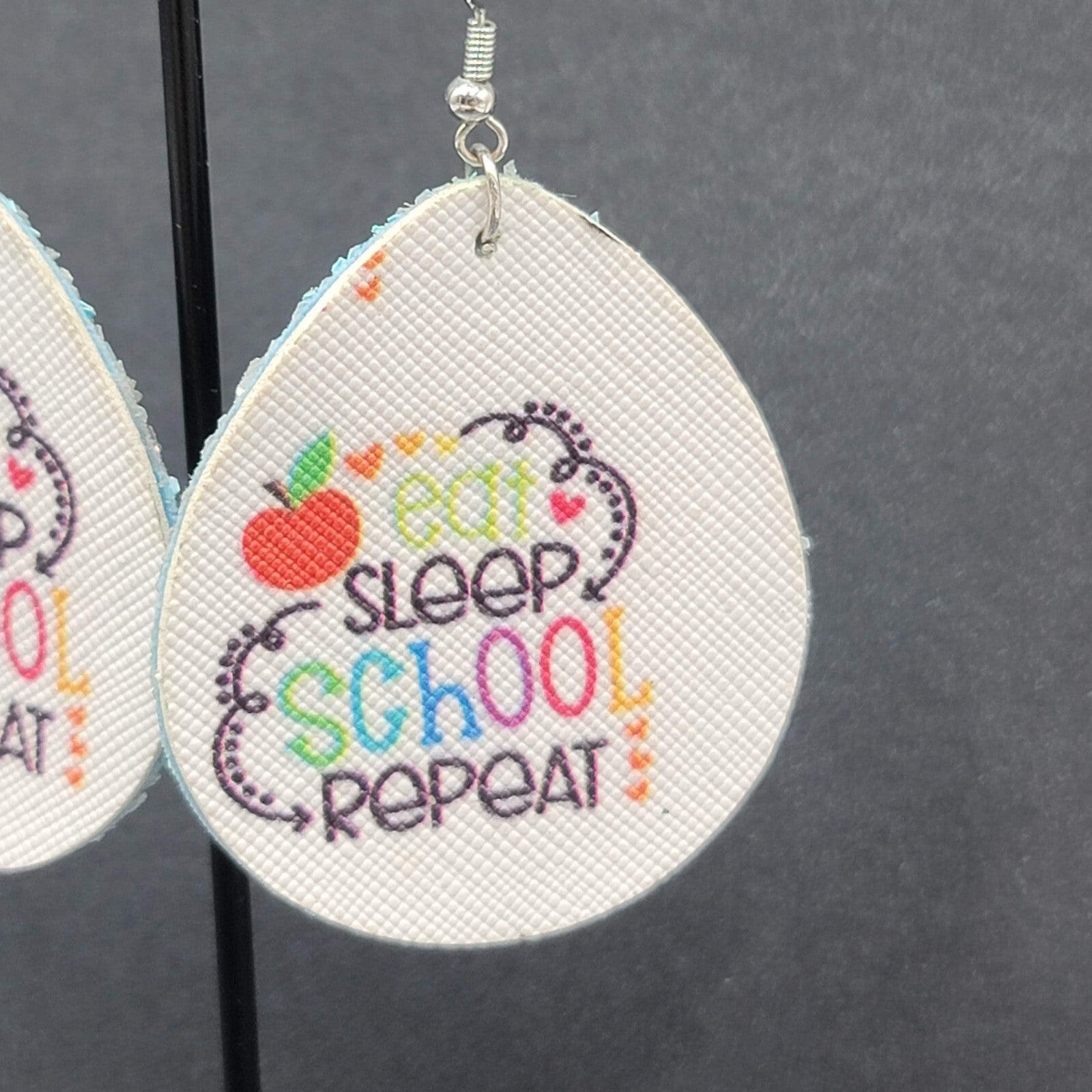 Pierced Earrings EAT SLEEP SCHOOL REPEAT Dangle Teardrop 2.25"