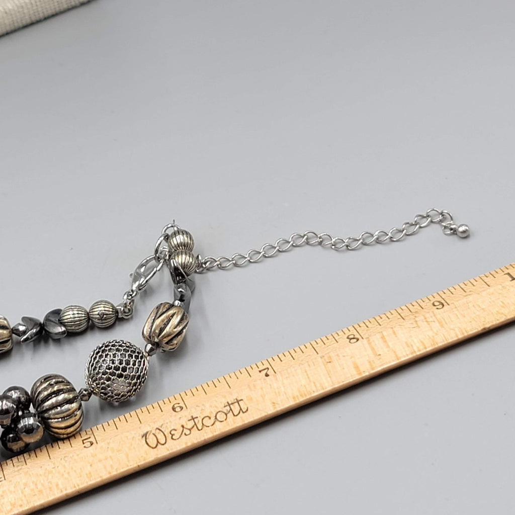 Large Statement Bead Necklace Silver toen Gray Black 16"-20"