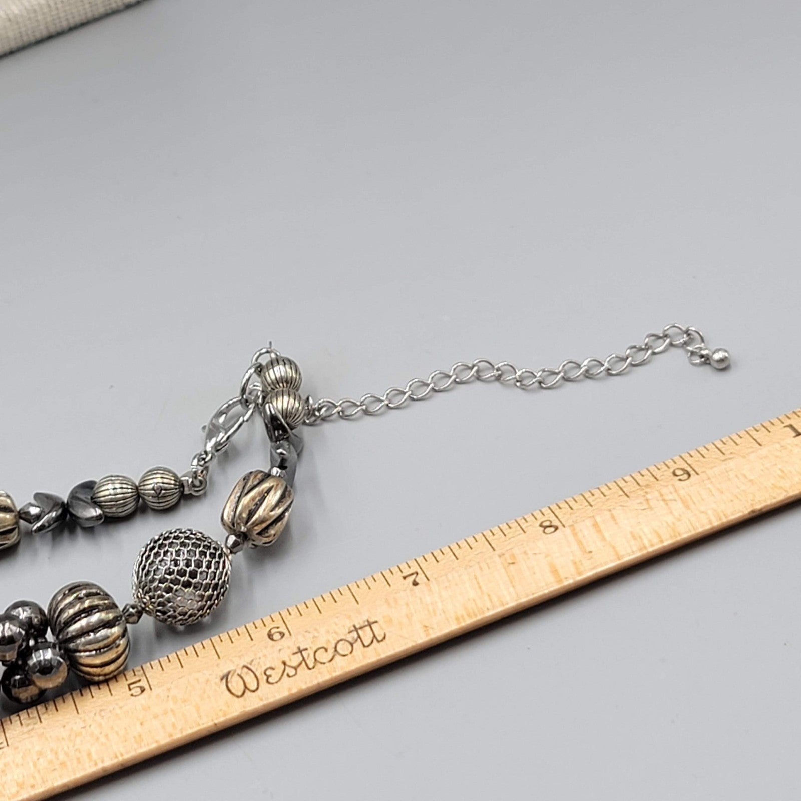 Large Statement Bead Necklace Silver toen Gray Black 16"-20"